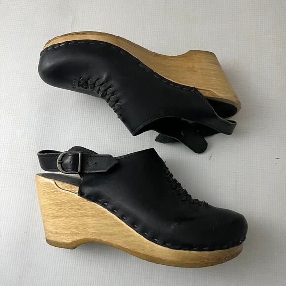 No. 6 Leather Wedge Clog Slingback Pump Wooden Platform Weave Women Size 39 - Picture 2 of 14